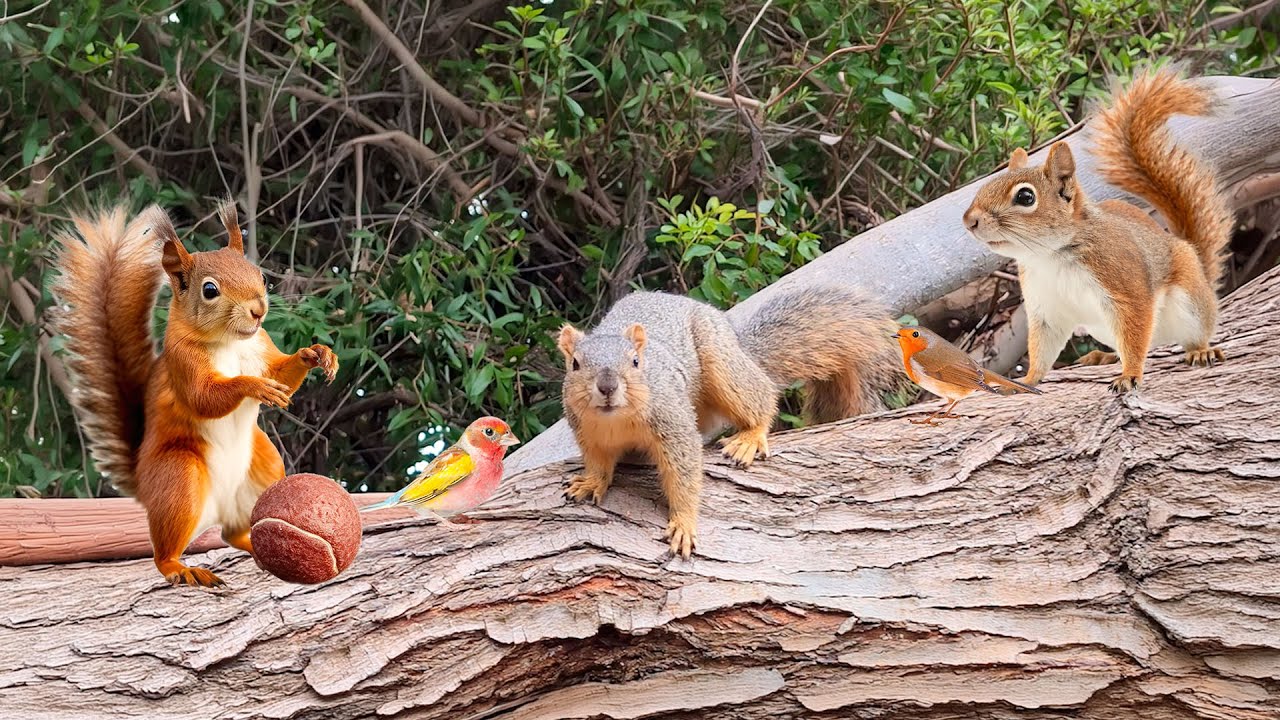 Festive TV FOR CATS 😸 Squirrels & Birds Clash Over Seeds in the Garden🐦 Perfect Fun for Cats