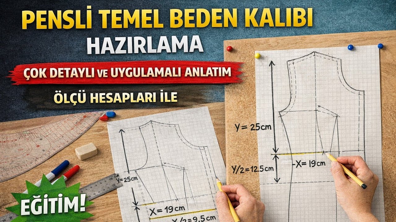 Pensli Temel Beden Kalıbı Hazırlama(Ölçü Hesaplamalari ve Tüm Detaylarıyla Uygulamalı Anlatım)