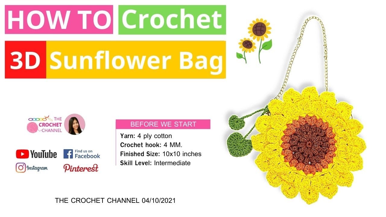 🌻A Beautiful 3D Sunflower Crochet Bag Tutorial By The Crochet Channel/How To Crochet Sunflower Bag 🌻