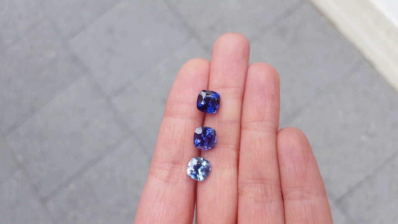 Purple/blue/violet sapphires square cushion cut 2.28ct, 2.14ct, 1.55ct high quality Hobart Tasmania