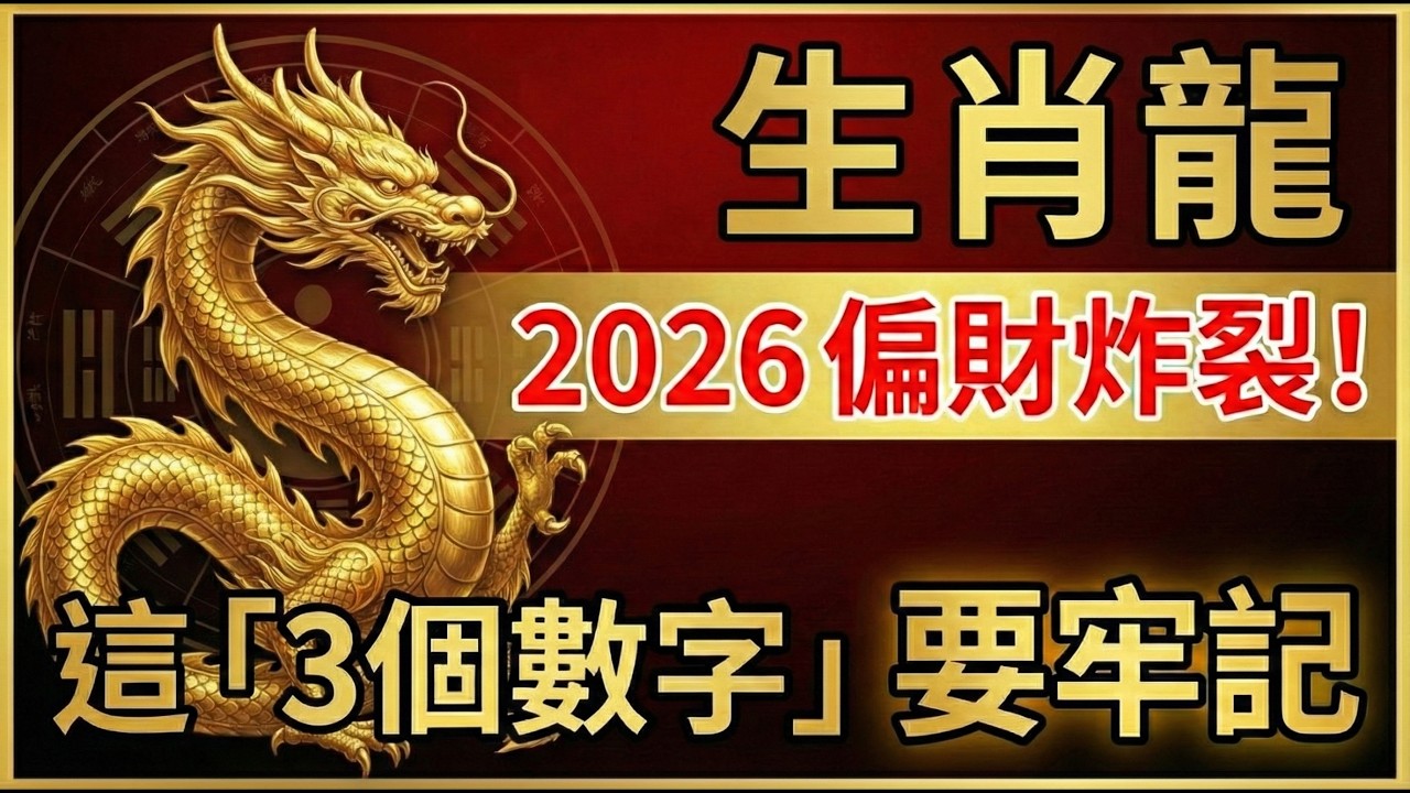 屬龍人：老天終於開眼了！2026年偏財運爆發，這「3個數字」與你有緣，抓住了就是未來的財富自由！#屬龍2026運勢 #偏財運 #2026生肖龍運勢 #生肖龍 #數字能量 #發財 #幸運數字 #屬龍