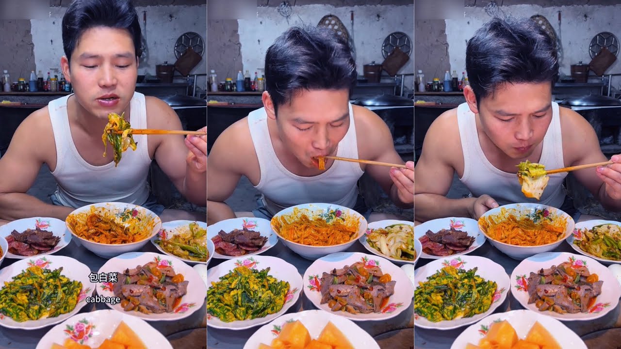 Cold Weather Feast! Giant Noodles with Sesame Sauce & Stir-fried Veggies | Mukbang