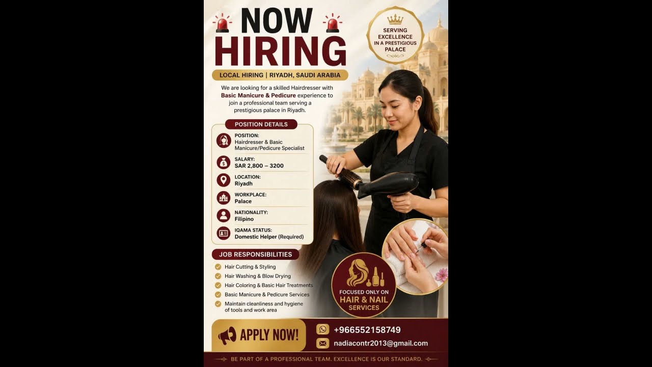 Saudi Arabia Spa & Beauty Salon Jobs 2026 | Hiring Hair Dressers, Beautician & Spa Staff | Apply Now