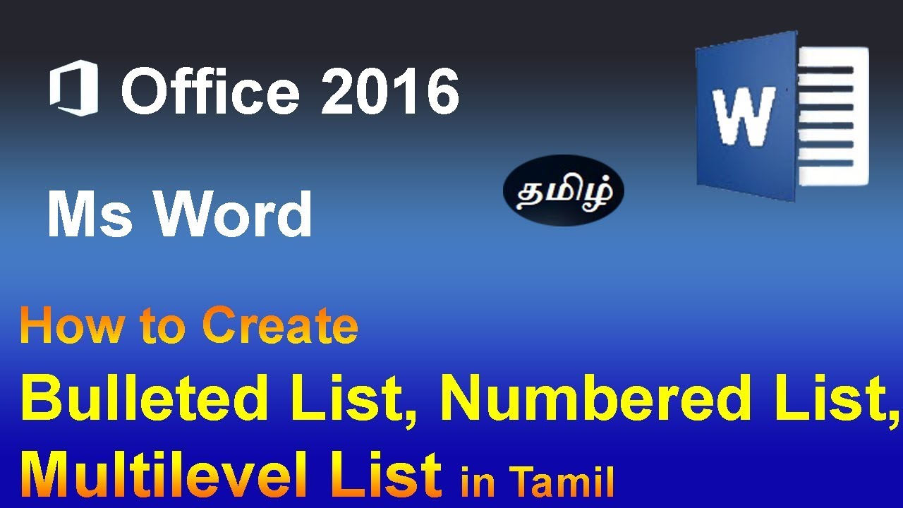 MS word 2016 | Bulleted List, Numbered List, Multilevel List in Tamil