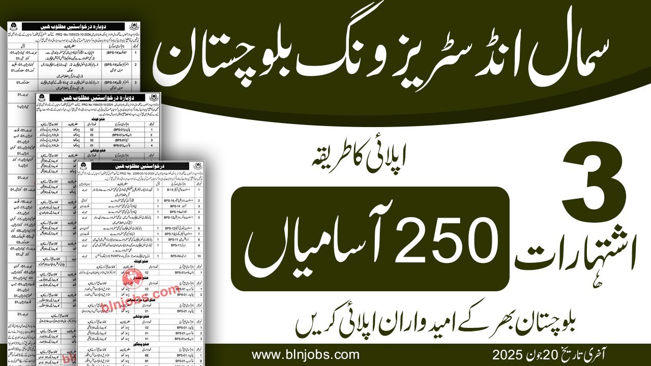 Small Industries Wing Balochistan Jobs 2025 |سمال انڈسٹریز ونگ بلوچستان آسامیاں