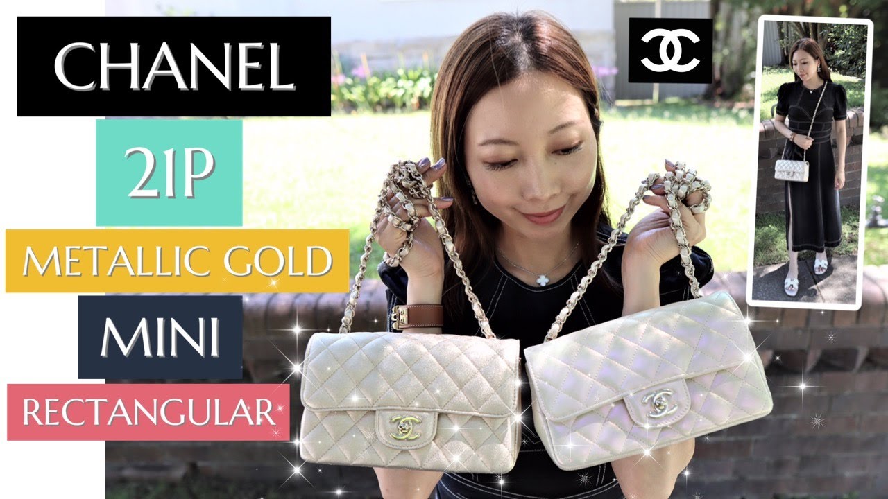 🌞 CHANEL 21P GOLD Mini, Chanel Mini Rectangular, CHANEL MINI FLAP BAG Compare with Iridescent Ivory