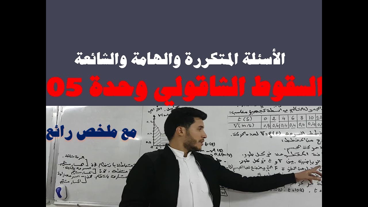 الأسئلة المتكررة في السقوط الشاقولي . ملخص رائع ( أهم الاسئلة و المعادلات التفاضلية )
