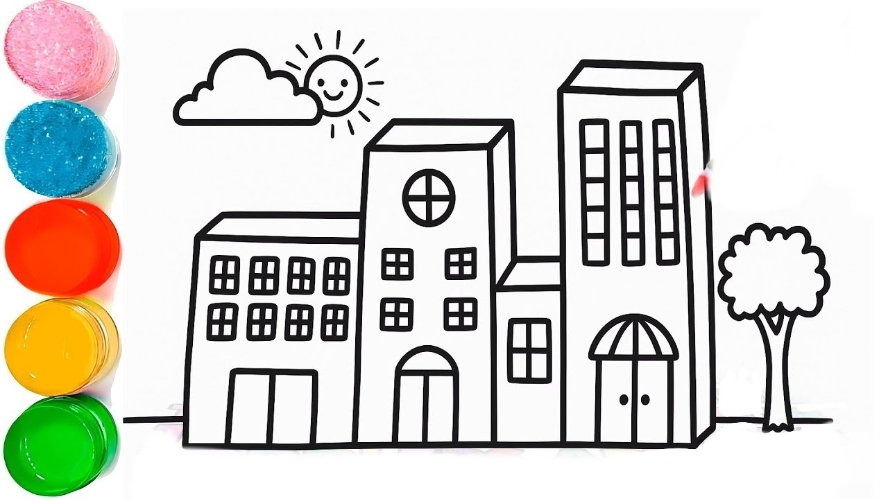 How To Draw a House Apartment Drawing | Beautiful City Drawing | Easy & Simple City Drawing