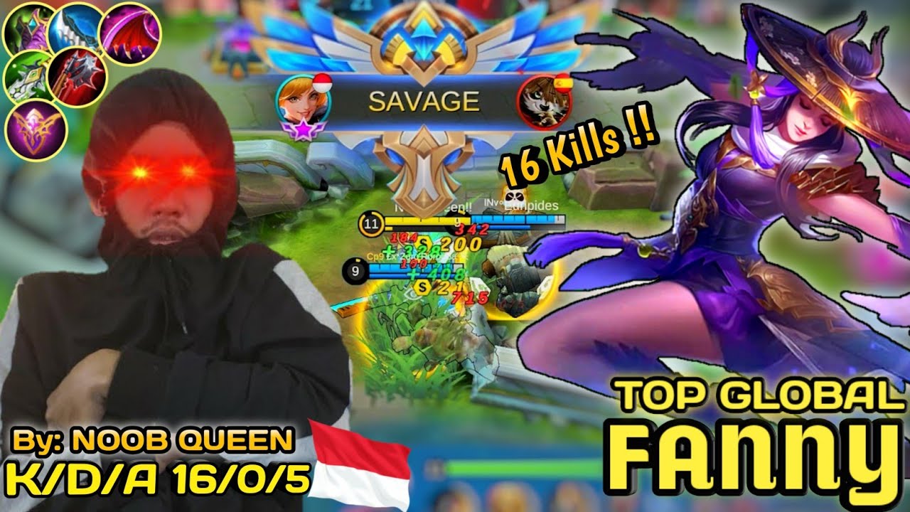 SAVAGE ! Fanny Insane Cable Skill [ Top 1 Global Fanny ] By Noob Queen - Mobile Legends