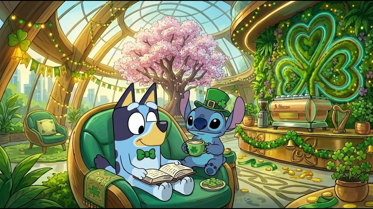 Stitch & Bluey Lucky Greenhouse 🍀 St. Patrick’s Day Lofi for Study & Work 🌿 Clover Café Atmosphere