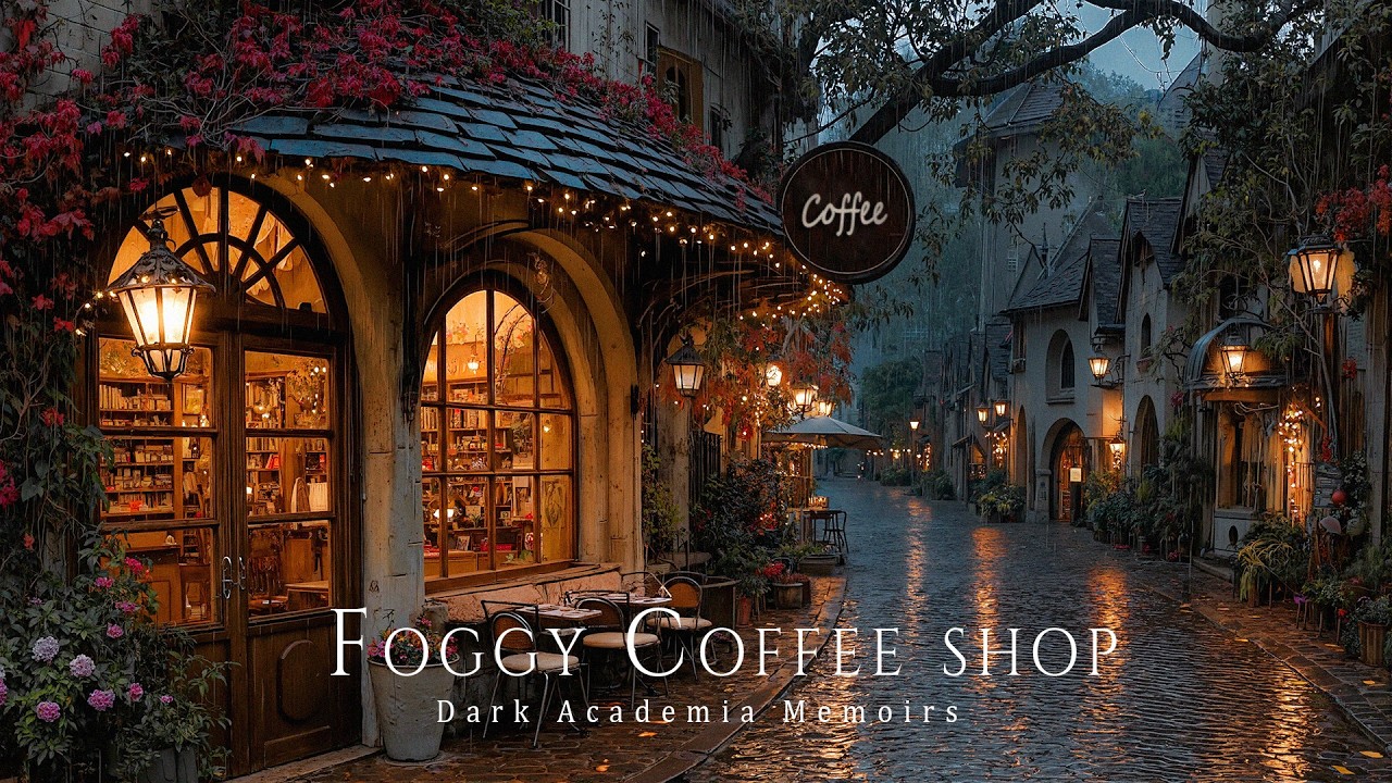 You Found a Foggy Coffee shop on a Rainy Early Spring Street ☕ Dark Academia Piano for Study