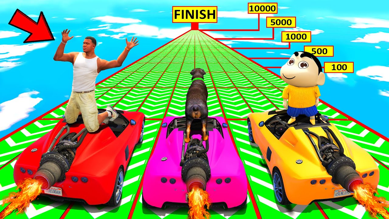 SHINCHAN AND FRANKLIN TRIED THE LARGEST SPEED BOOSTER MEGA RAMP POINTS PARKOUR CHALLENGE GTA 5