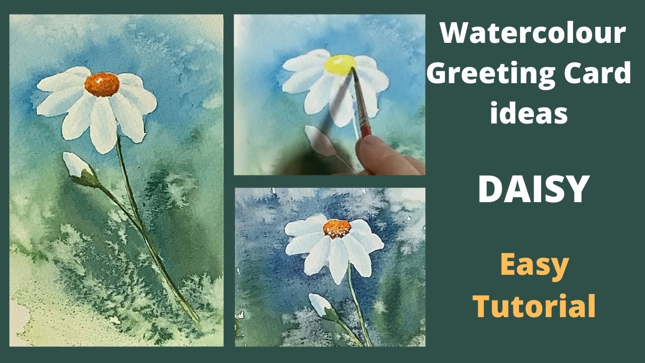 Watercolour greeting card ideas. Daisy, easy tutorial.