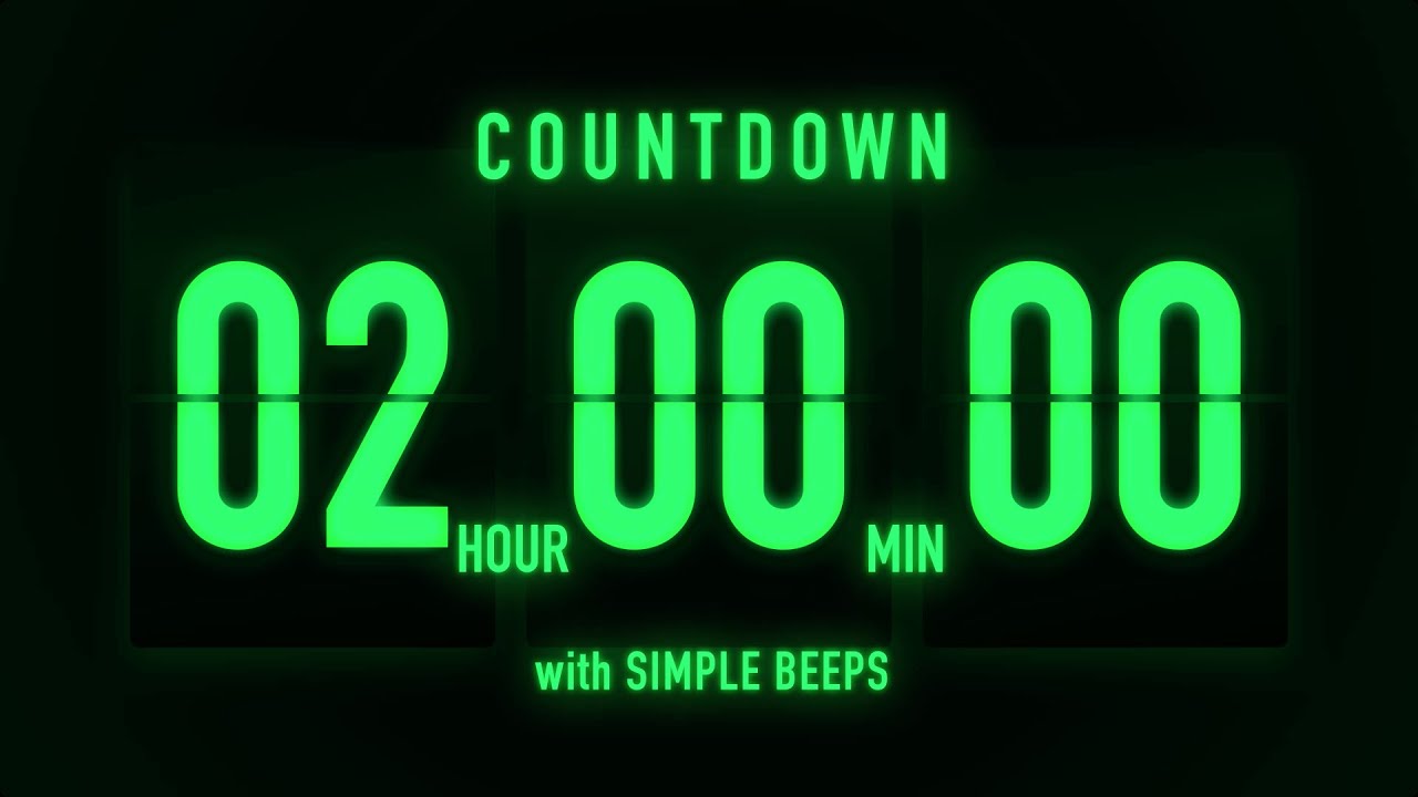 2 Hour Countdown Timer 🟢 Flip Clock with Simple Beeps