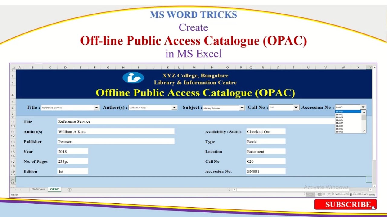 Создание автономного каталога публичного доступа библиотеки (OPAC) в MS Excel | Каталог | Несколь...