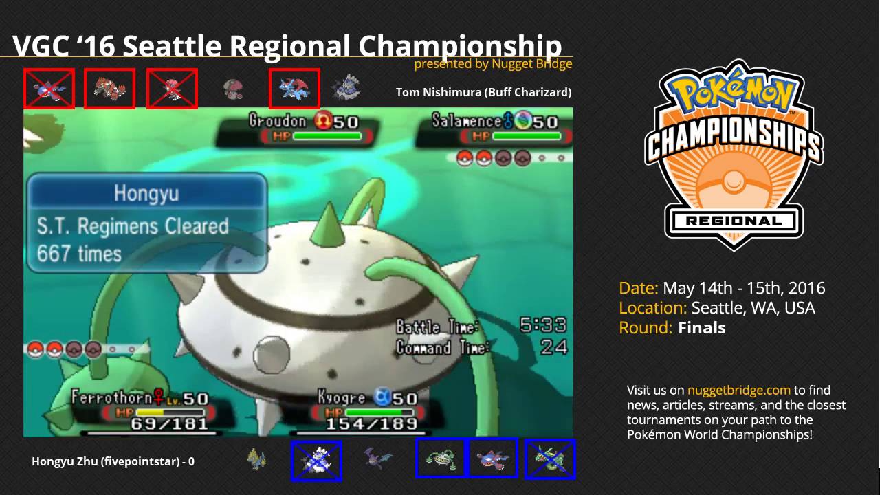 VGC'16 Seattle Regional Finals - Hongyu Z. (fivepointstar) vs Tom N. (Buff Charizard)