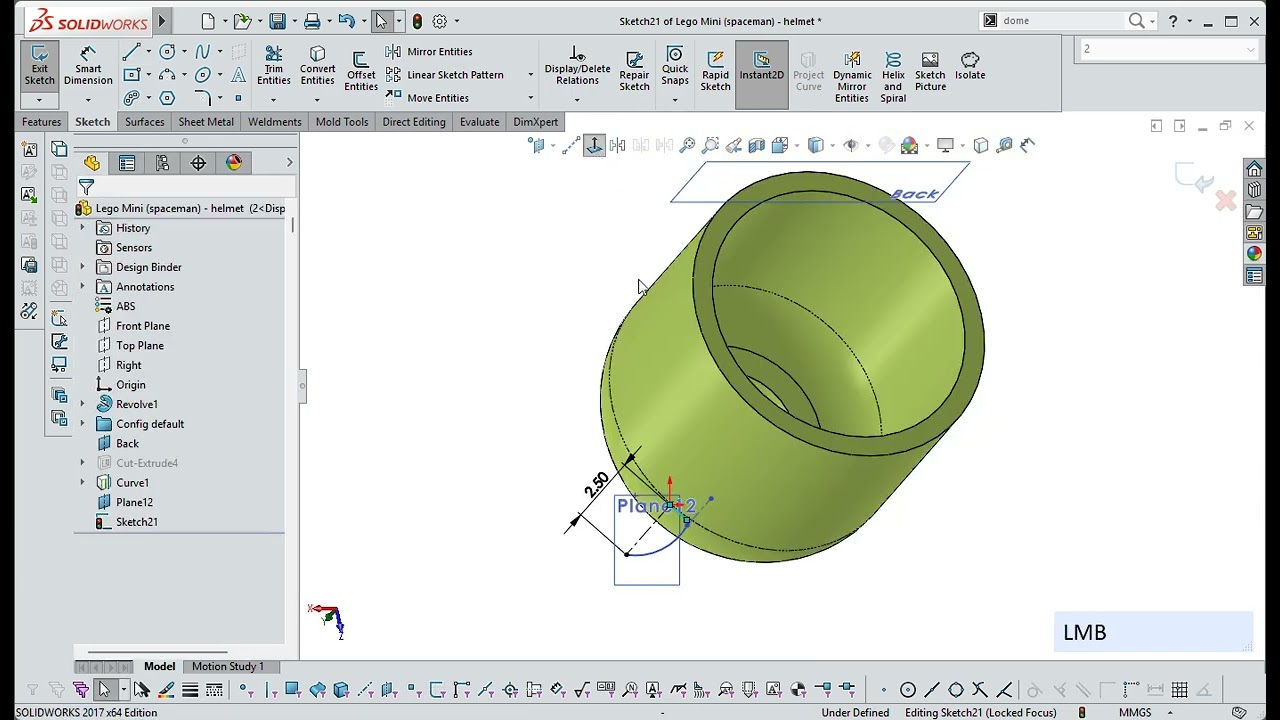 Solidworks -  Create revolved feature perpendicular to curved face