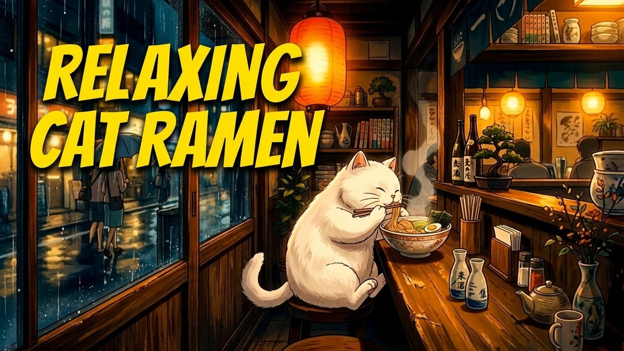 This Cozy Rainy Ramen Shop with a Cat Will Instantly Relax You🍜🐱