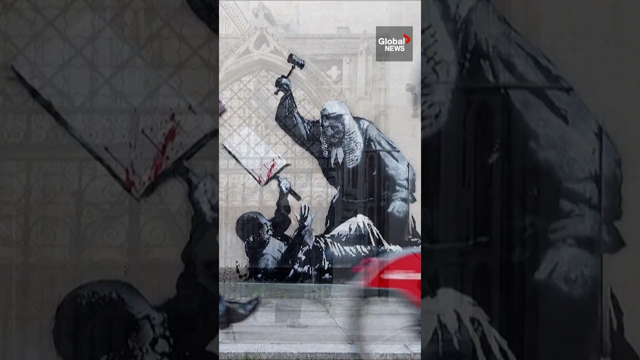 Banksy mural shows judge beating protester with gavel outside London High Court