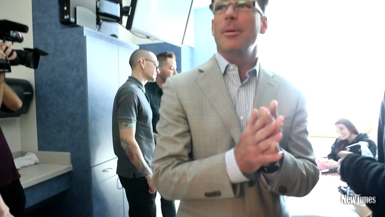 Linkin Park's Chester Bennington and Brad Delson visit Cardon Children's Medical Center in Mesa  fro