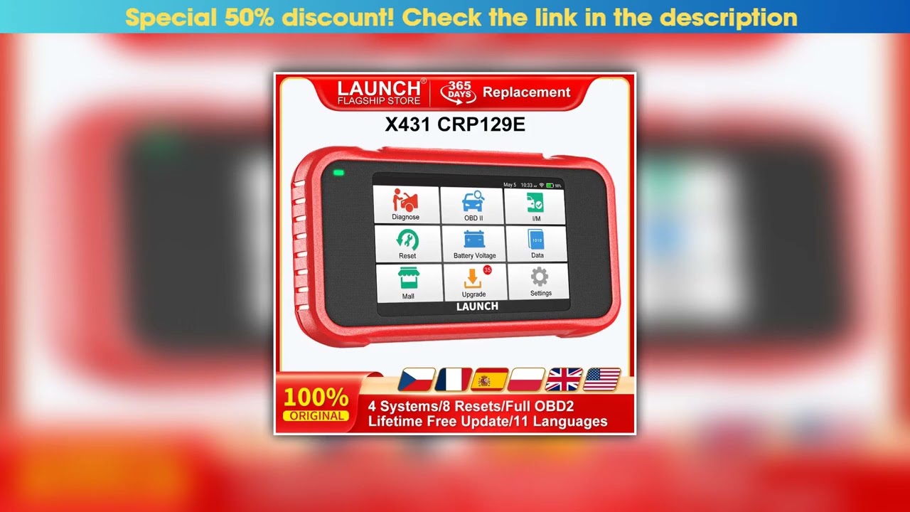 Deal LAUNCH X431 CRP129E OBD2 Scanner ENG ABS SRS AT Oil SAS EPB TPMS DPF Reset Lifetime Free Updat
