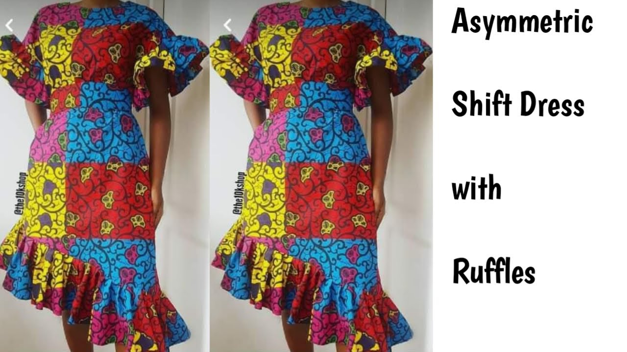 Asymmetric shift dress with ruffles