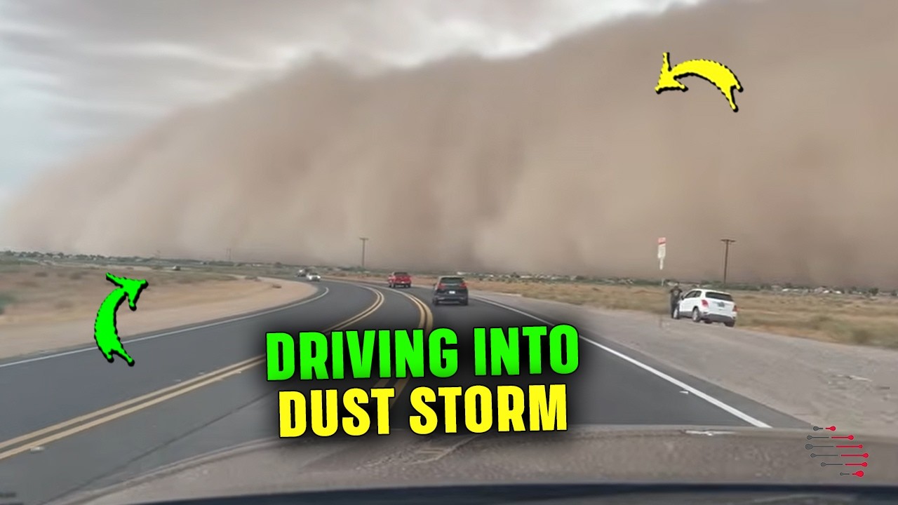 Giant Dust Storm Engulfs Car and Visibility Instantly Vanishes