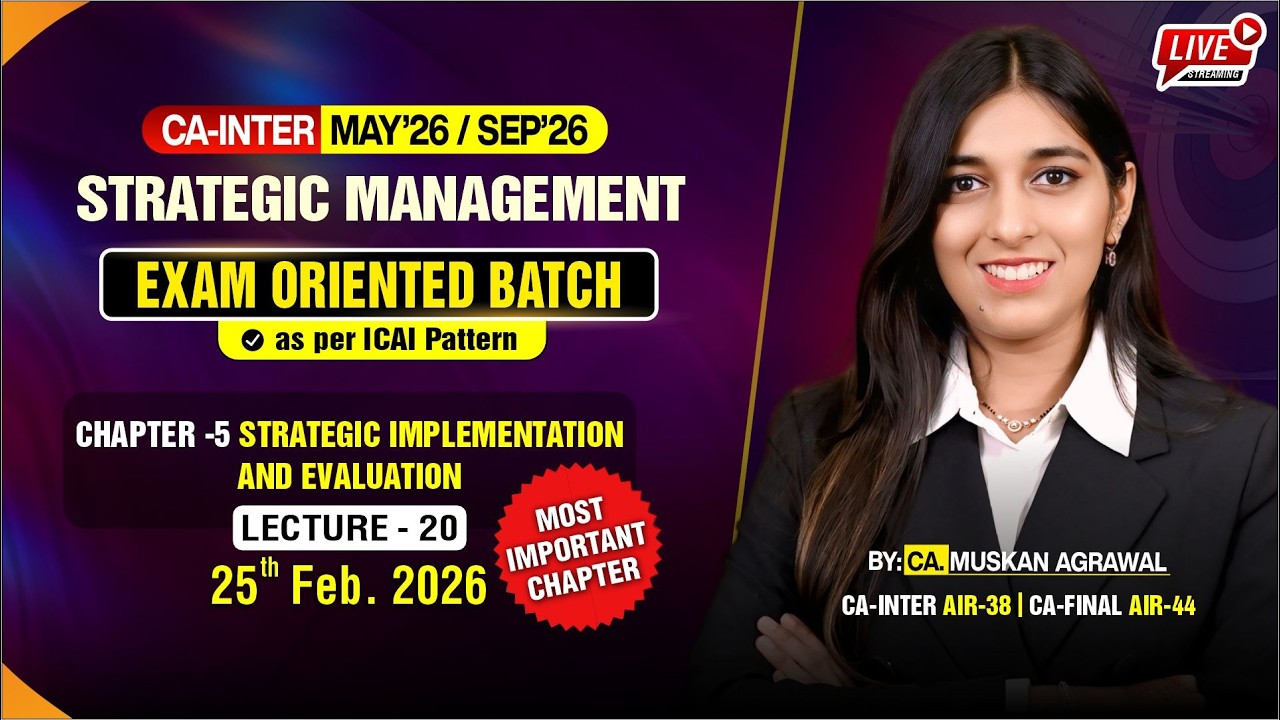 CA-INTER : SM - CH-5 : STRATEGIC IMPLEMENTATION & EVALUATION LEC-20 |  FOR MAY / SEP. 2026