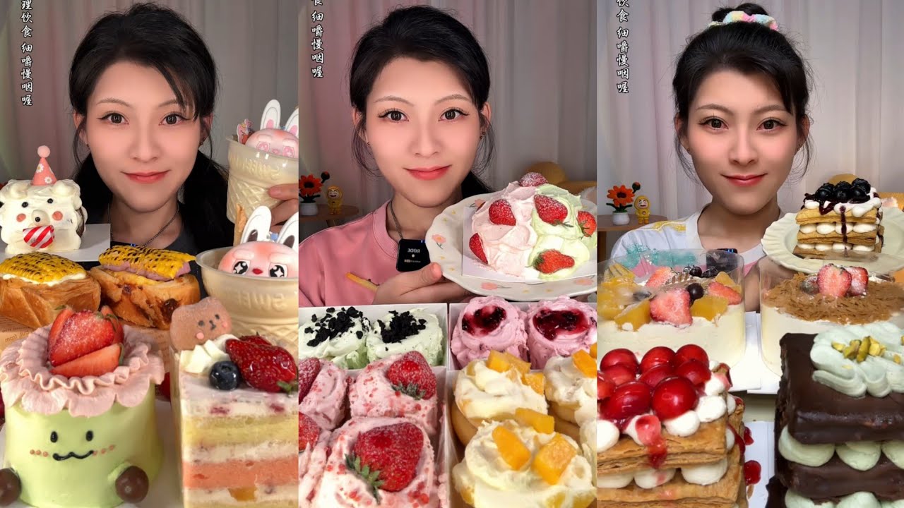 ASMR] Dessert Mukbang🎂🍦🍰🍮 (Creamy Crepe Cakes) 디저트 먹방 |Eating Sounds#cake #asmrcake #asmrcake