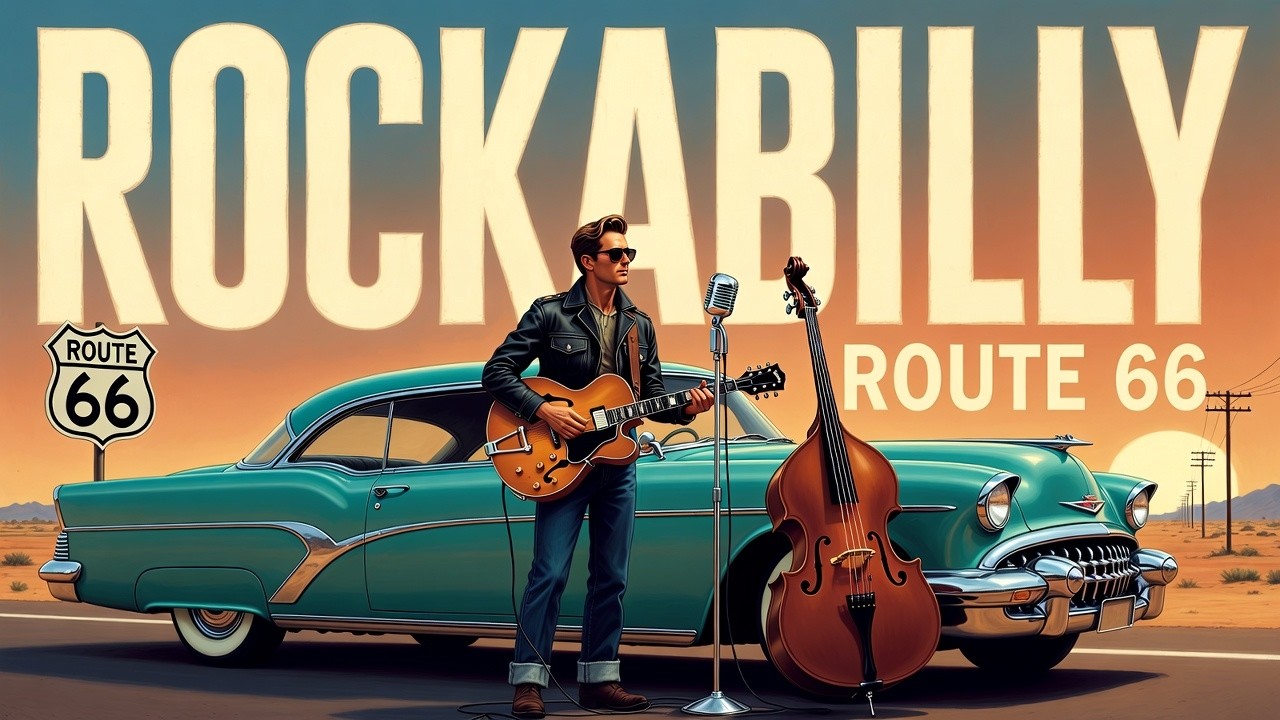 Route 66 Rockabilly Drive – Classic 50s Twang Guitar and Upright Bass Groove