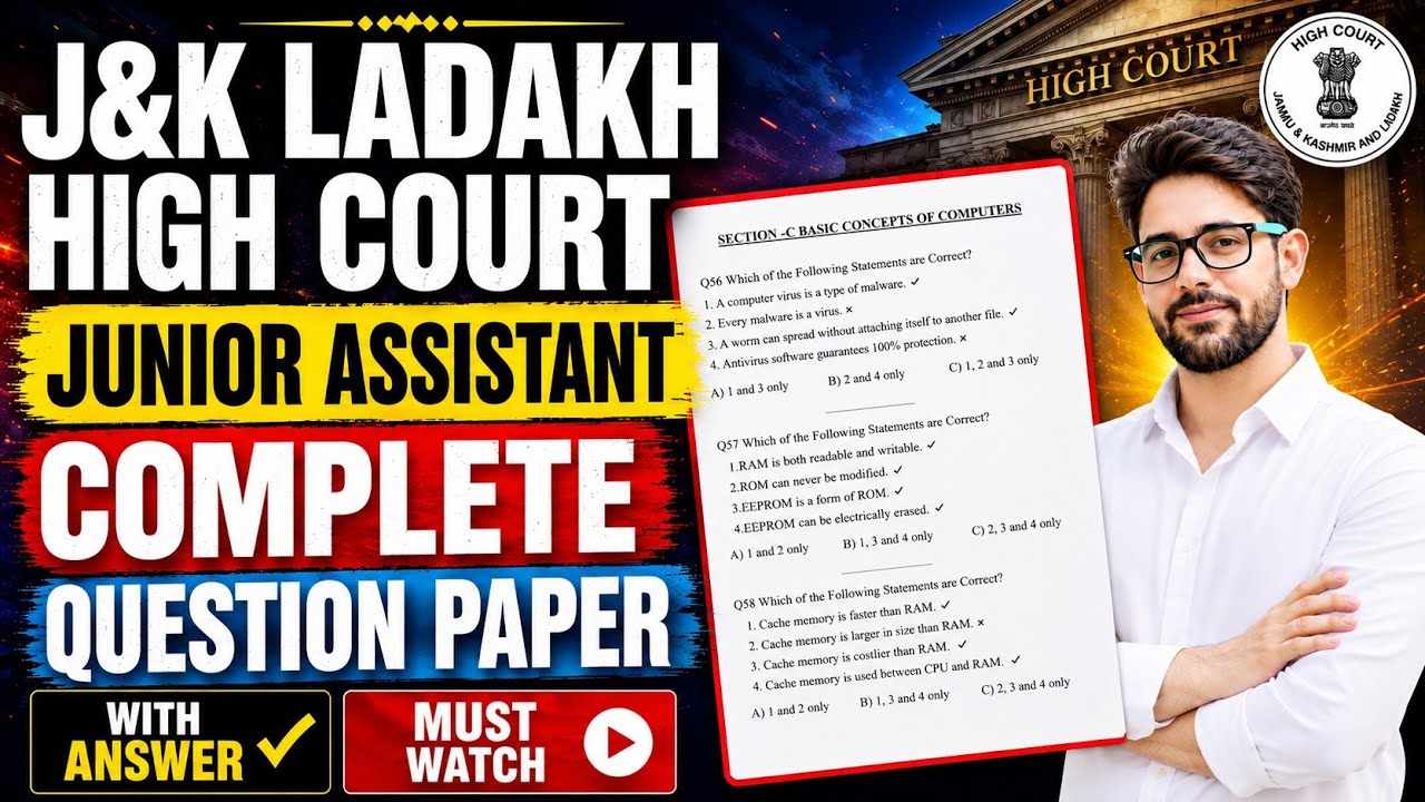 J&K LADAKH HIGH COURT JUNIOR ASSISTANT || COMPLETE QUESTION PAPER WITH ANSWERS || MUST WATCH