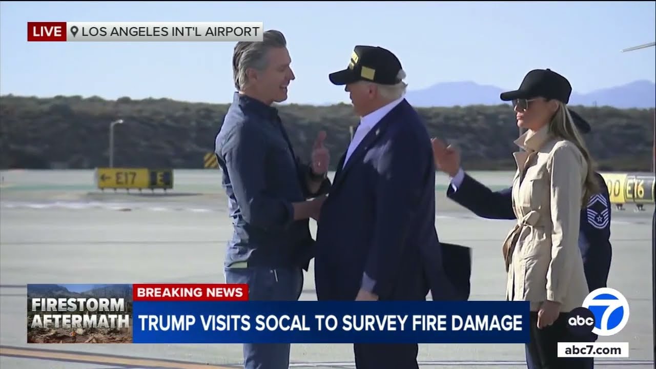 President Donald Trump and Melania greeted by Governor Gavin Newsom at LAX