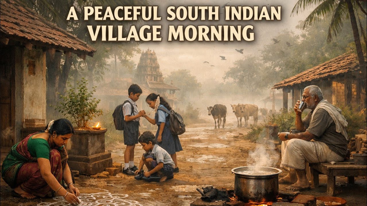 गाँव की सुबह का सुकून | South IndiaSouth Indian Village Morning Sounds | Temple Bells & Birds