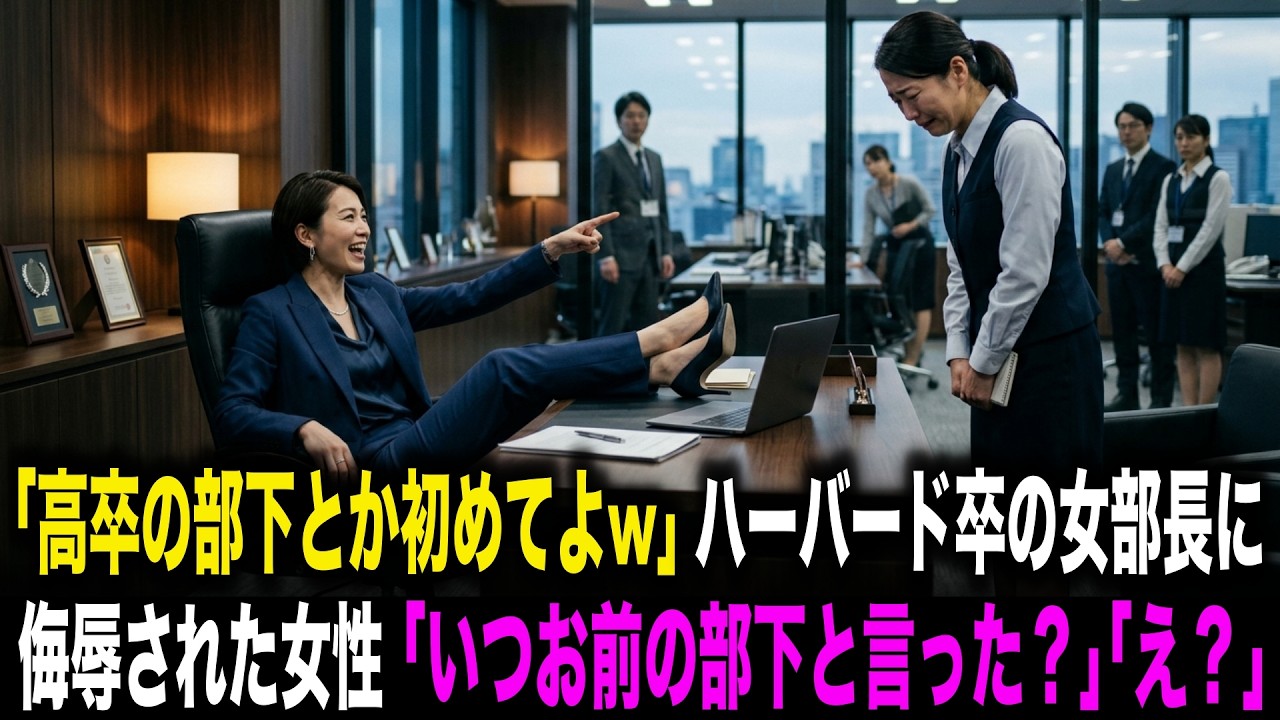 【スカッとする話】「高卒の部下とか初めてよwバカは何もしないでw」本社異動でハーバード卒の女部長に侮辱された女性「いつお前の部下と言った？」女部長「え？」