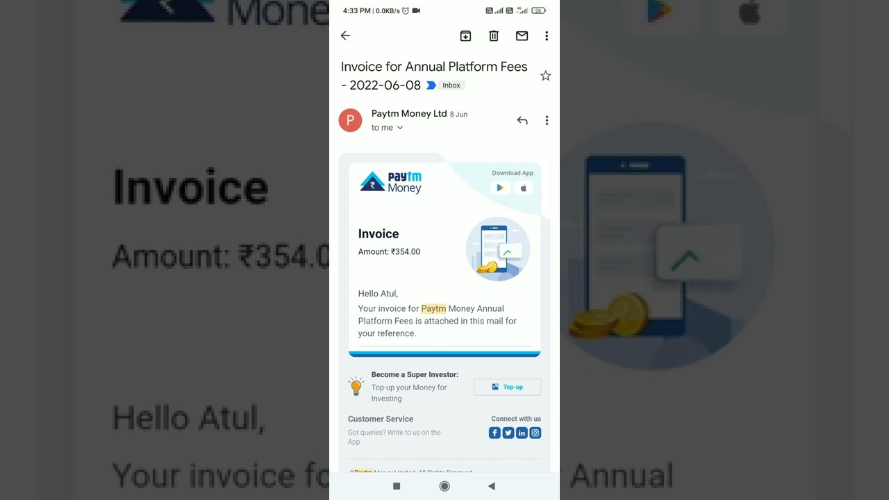paytm money annual platform fee, 300 + 18%GST