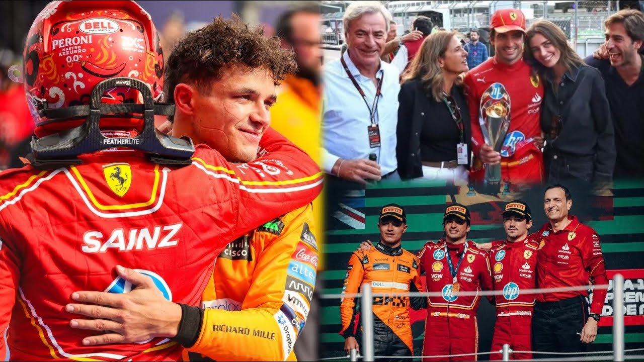 Carlos Sainz celebrates win with Lando Norris & his girlfriend | Carlando Podium scenes in Mexico