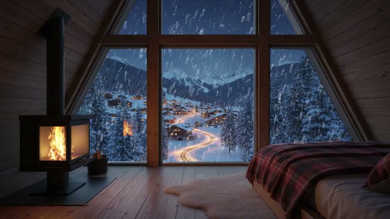 Silent Winter Cabin Night | Warm Firelight, Gentle Snowfall, and Peaceful Calm for Deep Sleep