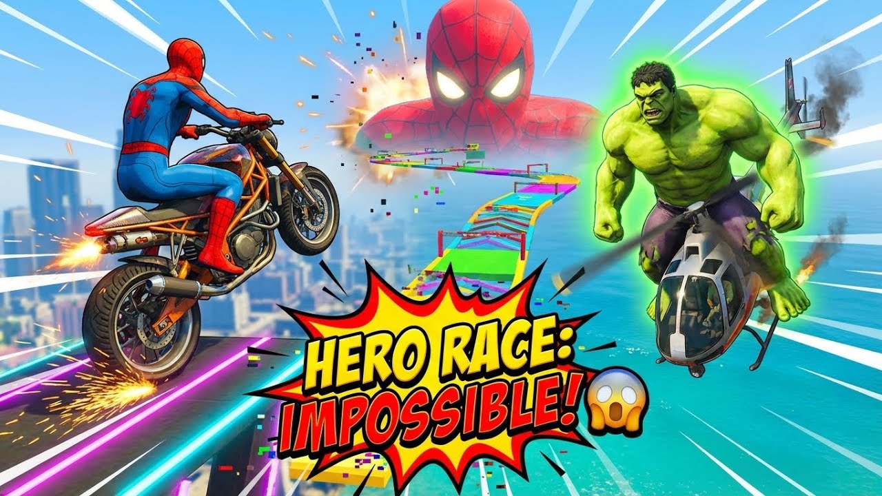 GTA 5 SPIDER MAN & HULK Helicopter Race! 🚁🌊 Extreme Parkour Challenge & Epic Crashes