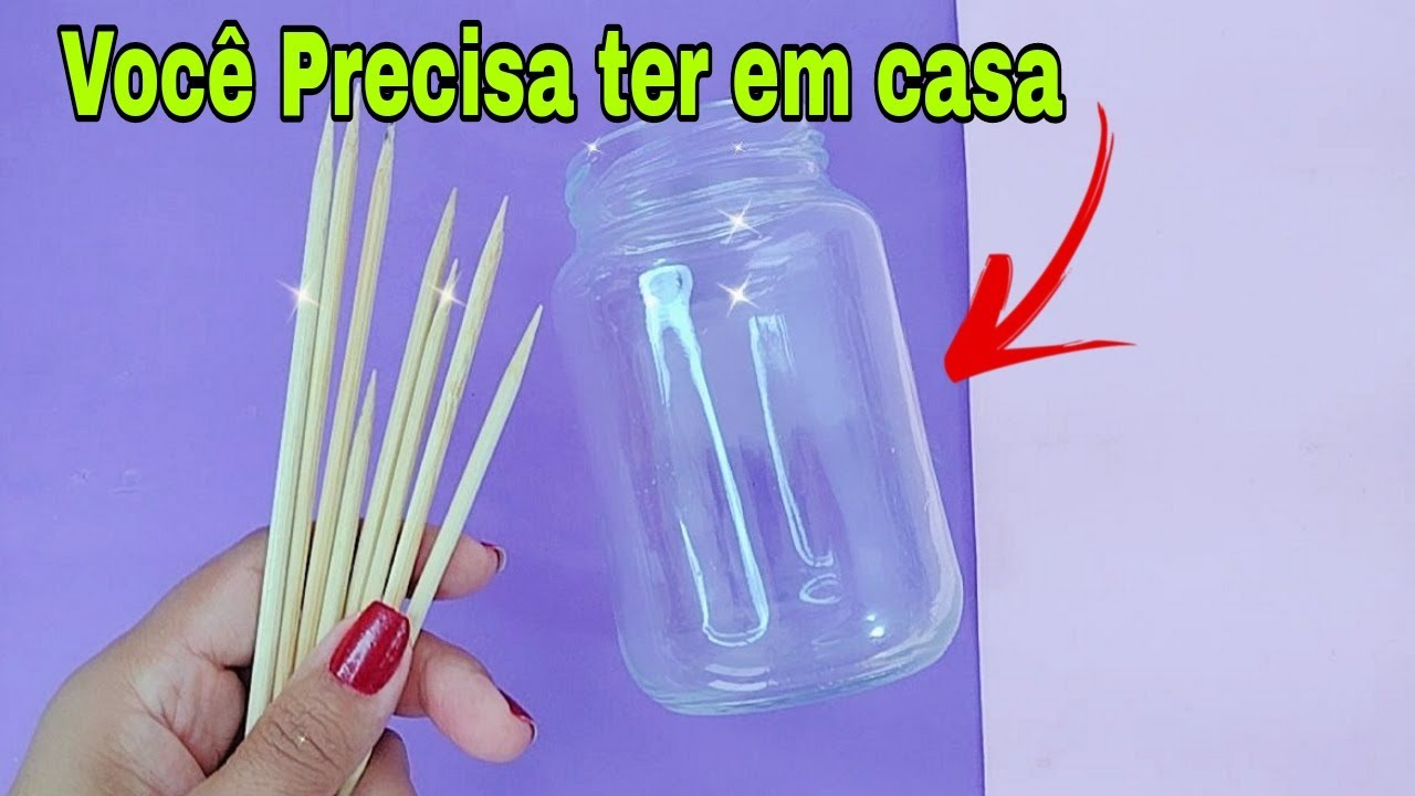 DIY- RECICLAGEM COM VIDRO  + PALITO DE CHURRASCO FICOU INCRÍVEL 😍