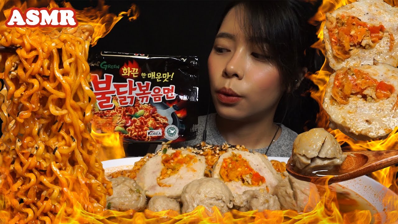 ASMR Samyang FIRE NOODLES ft. Bakso MERCON (Spicy Meatball Soup) 🔥🔥 | Eating Sounds