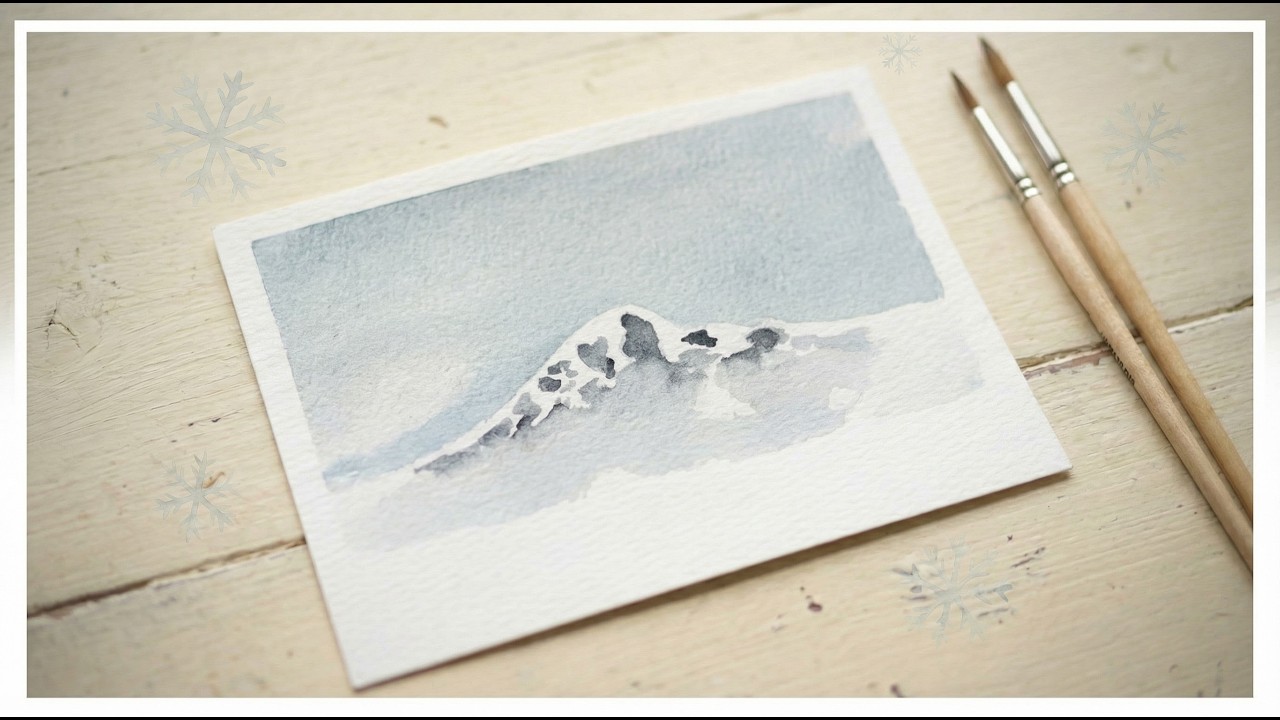 Une montagne enneigée à l'aquarelle en 5 minutes (Challenge Jour 9)