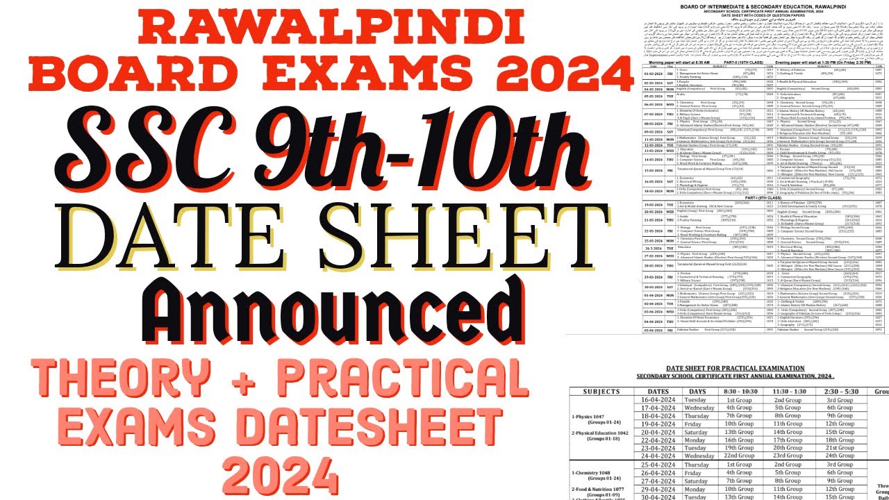 Bise Rawalpindi board Datesheet SSC 9th,10th Annual Exams 2024 - Theory and Practical Exam's dates