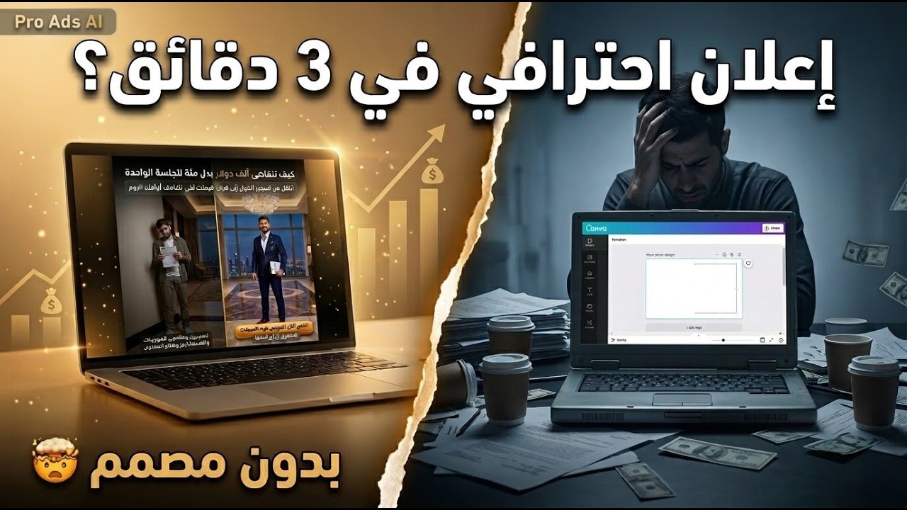 صمم إعلانات احترافية (لغير المنتجات) بالذكاء الاصطناعي في دقائق — بدون مصمم | Pro Ads AI