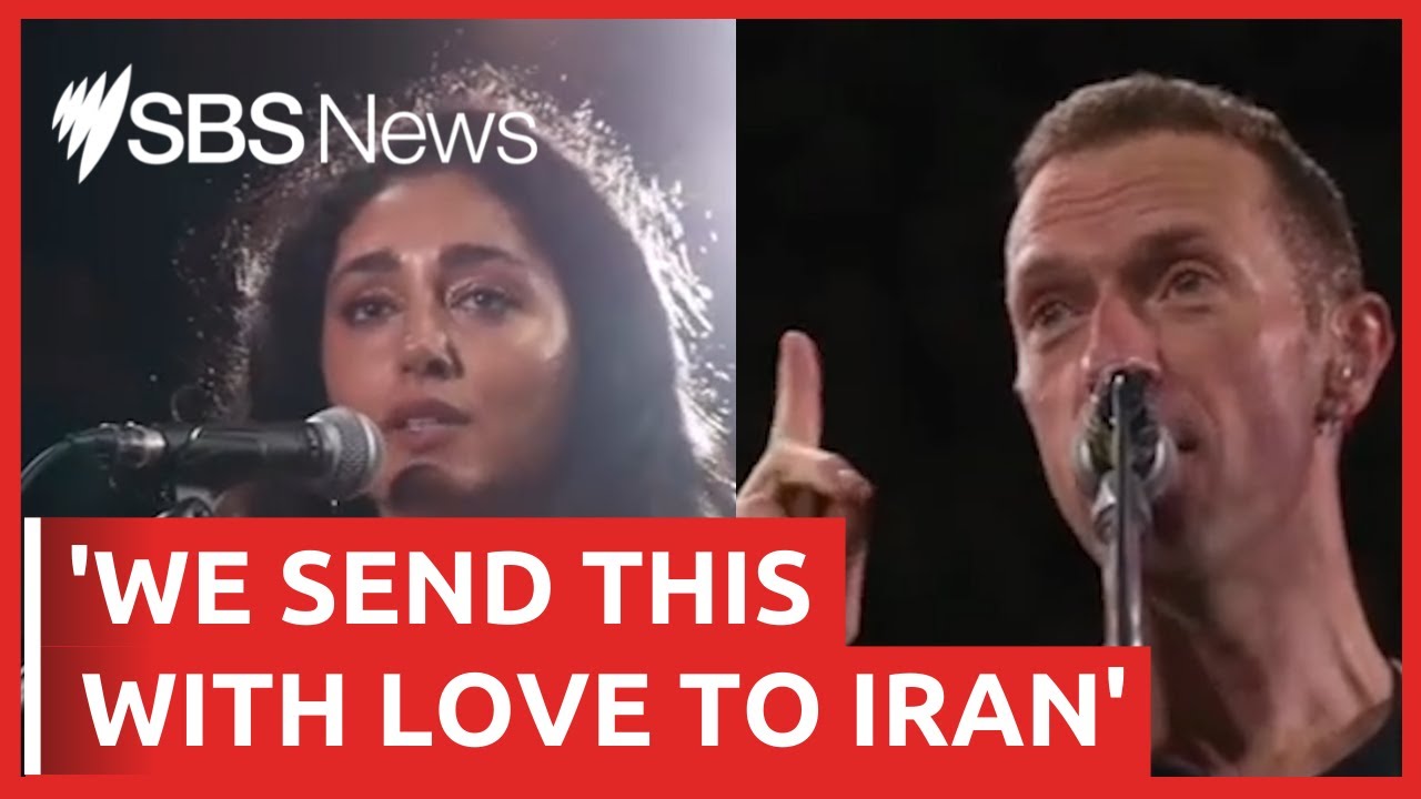 &lsquo;We send our love and support&rsquo;: Coldplay performs Iranian protest anthem &lsquo;Baraye&rsquo; | SBS News