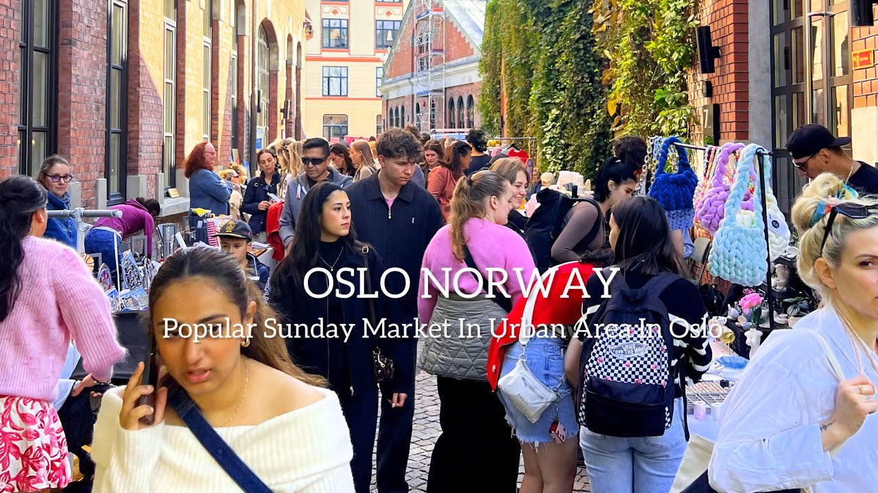 OSLO NORWAY, Popular Sunday Market In Urban Area🇳🇴 Virtual Walking Tour! 4k/60ftp