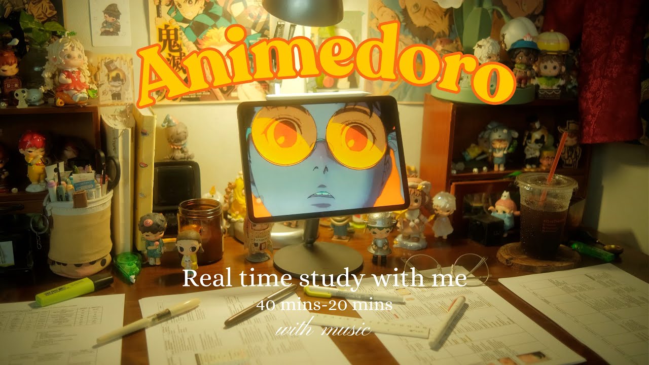 Animedoro: 2 HOUR study with me in real time (40/20 mins) with lofi music
