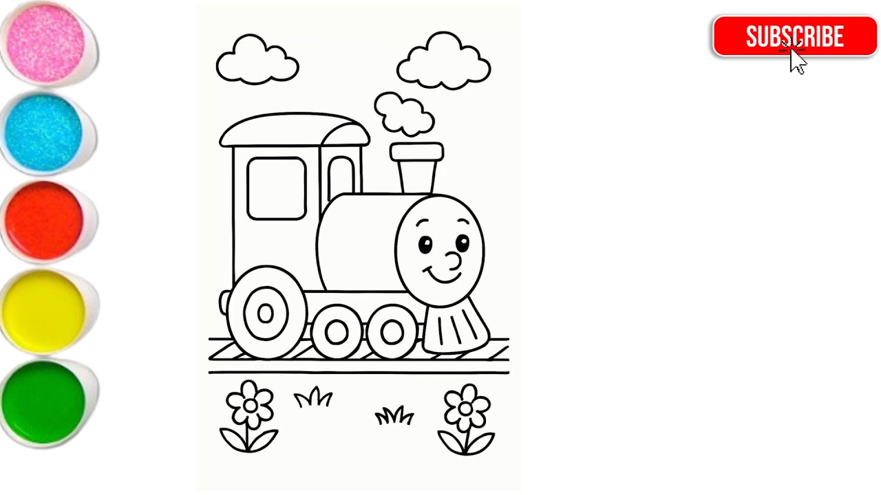 Cute Smiling Train Coloring Page for Kids | Easy Train Drawing & Coloring Activity for Toddlers