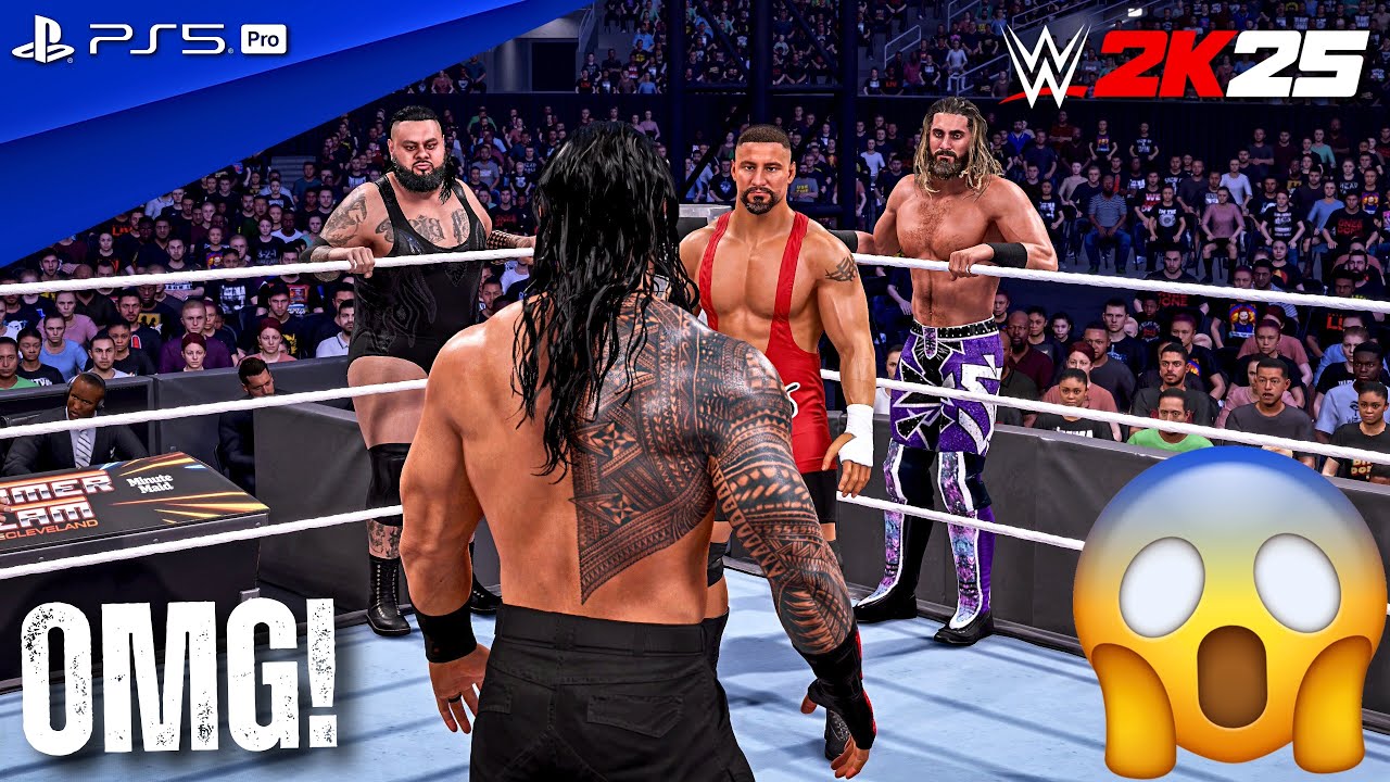 WWE 2K25 - Roman Reigns vs. Seth Rollins, Bron Breakker & Bronson Reed - 3 on 1 Handicap Match | 4K