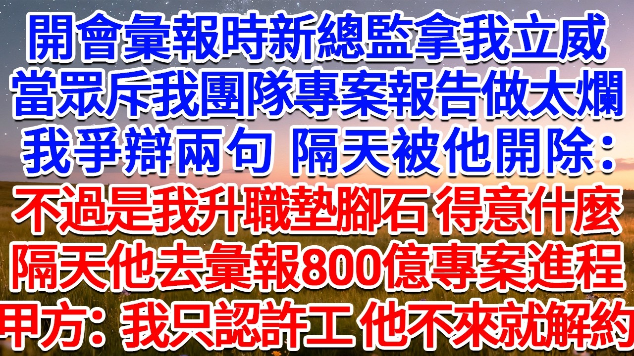 開會彙報時新總監拿我立威，當眾斥我團隊專案報告做太爛，我爭辯兩句，隔天被他開除：不過是我升職墊腳石，得意什麼！隔天他去彙報800億專案進程，甲方：我只認許工，他不來就解約！#為人處世 #生活經驗