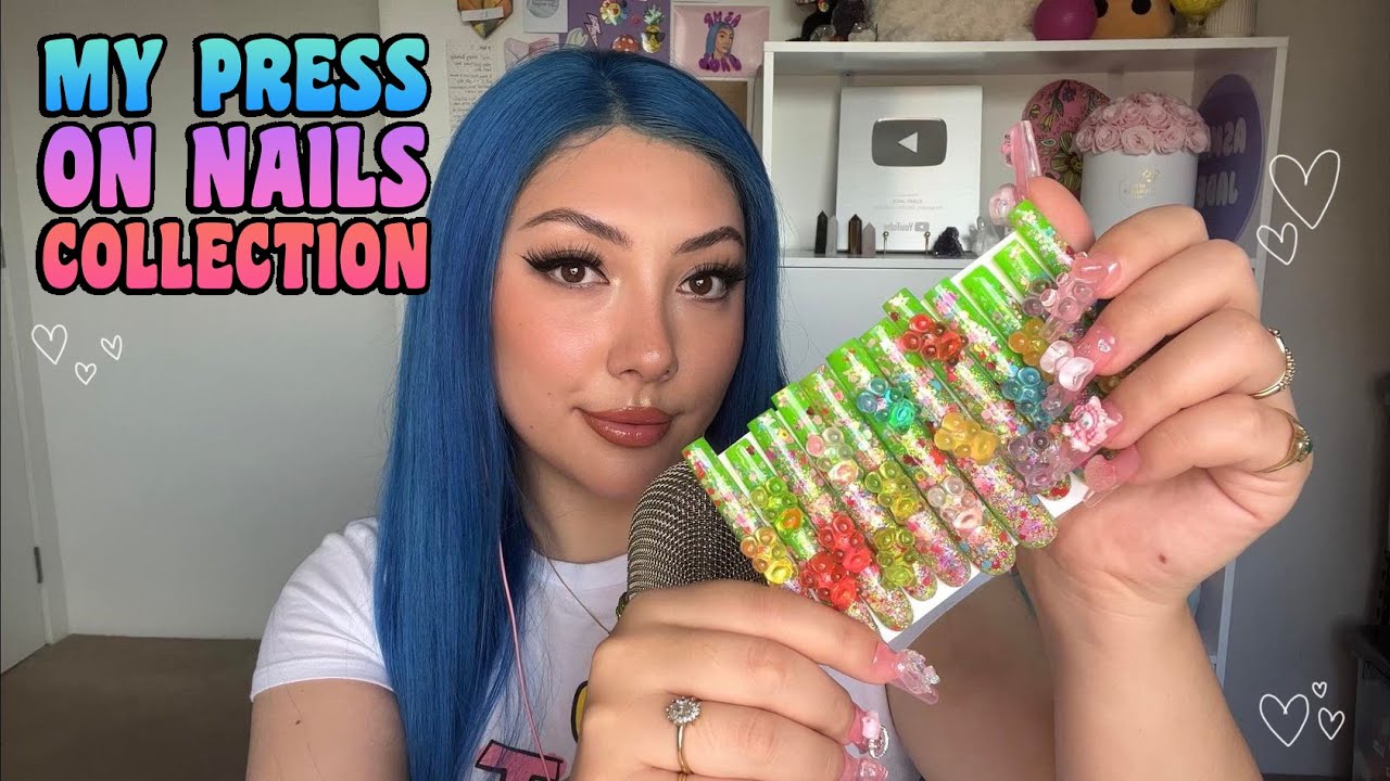 ASMR my press on nail collection 🌈💖🌸💚💅